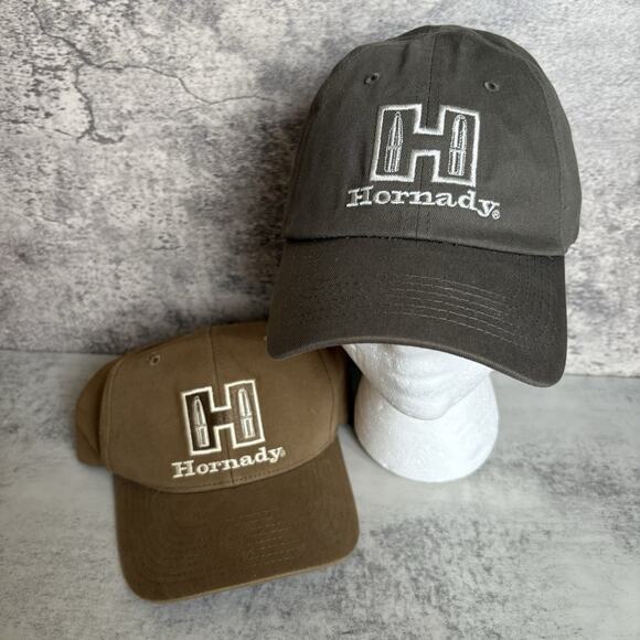 Hornady Ammunition Hat Lot Of 2 Brown Green Adjustable Baseball Caps X2 - Picture 1 of 13